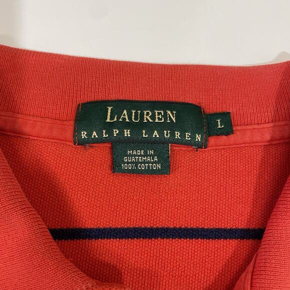 1990’s VTG Polo Ralph Lauren Rugby Style Striped 1/4 Button Polo Shirt Orange - Picture 3 of 7